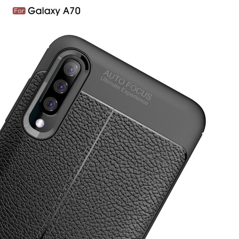 Etui Samsung Galaxy A70 Czerwony Czarny Efekt Skóry Z Podwójną Linią Liczi Etui Ochronne