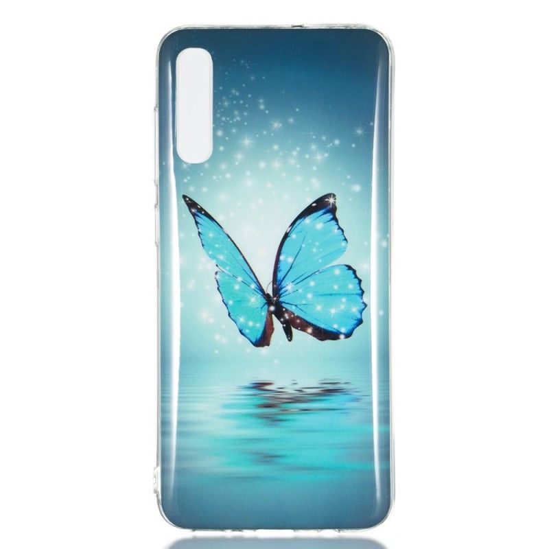 Etui Samsung Galaxy A70 Fluorescencyjny Niebieski Motyl Etui Ochronne