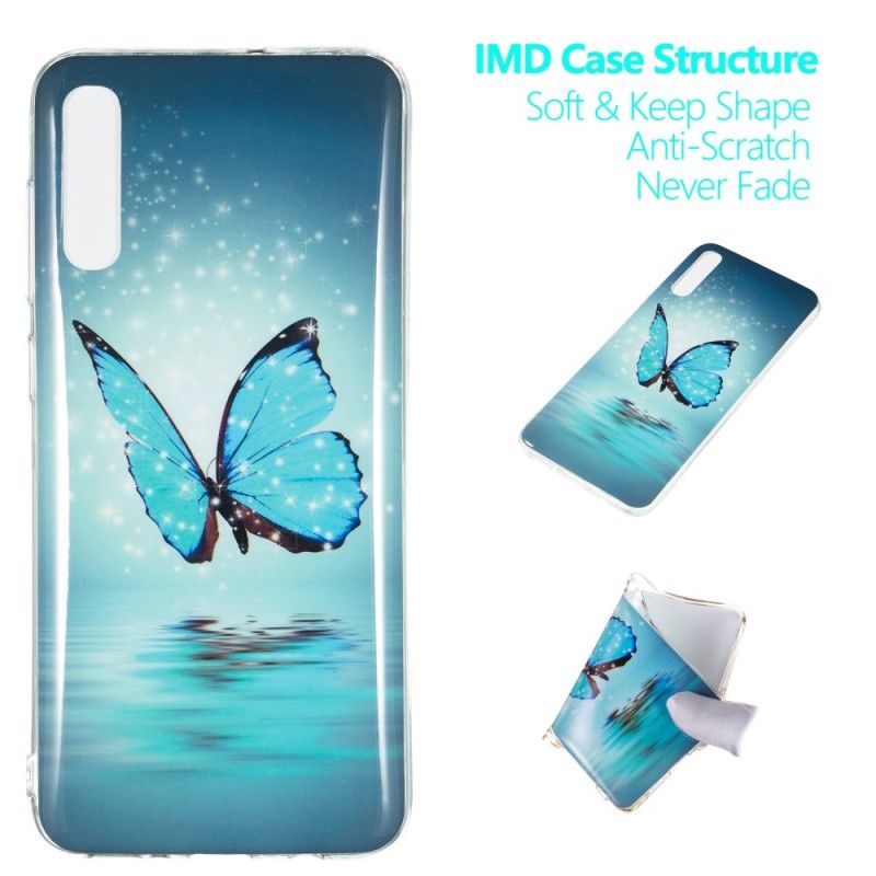 Etui Samsung Galaxy A70 Fluorescencyjny Niebieski Motyl Etui Ochronne