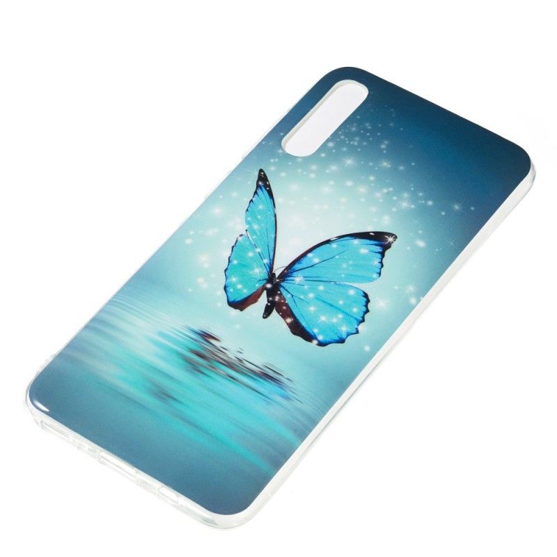 Etui Samsung Galaxy A70 Fluorescencyjny Niebieski Motyl Etui Ochronne