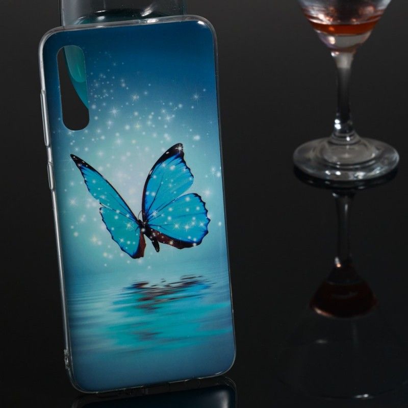 Etui Samsung Galaxy A70 Fluorescencyjny Niebieski Motyl Etui Ochronne