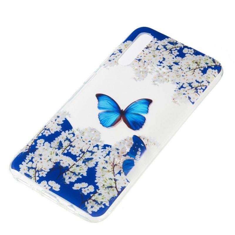 Etui Samsung Galaxy A70 Niebieski Motyl I Zimowe Kwiaty