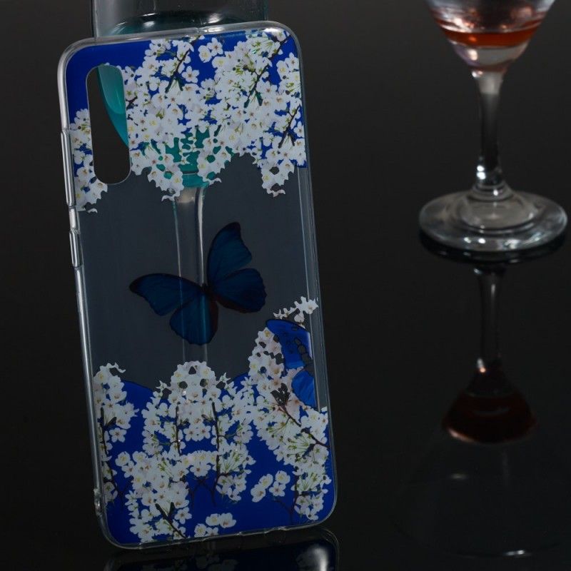 Etui Samsung Galaxy A70 Niebieski Motyl I Zimowe Kwiaty