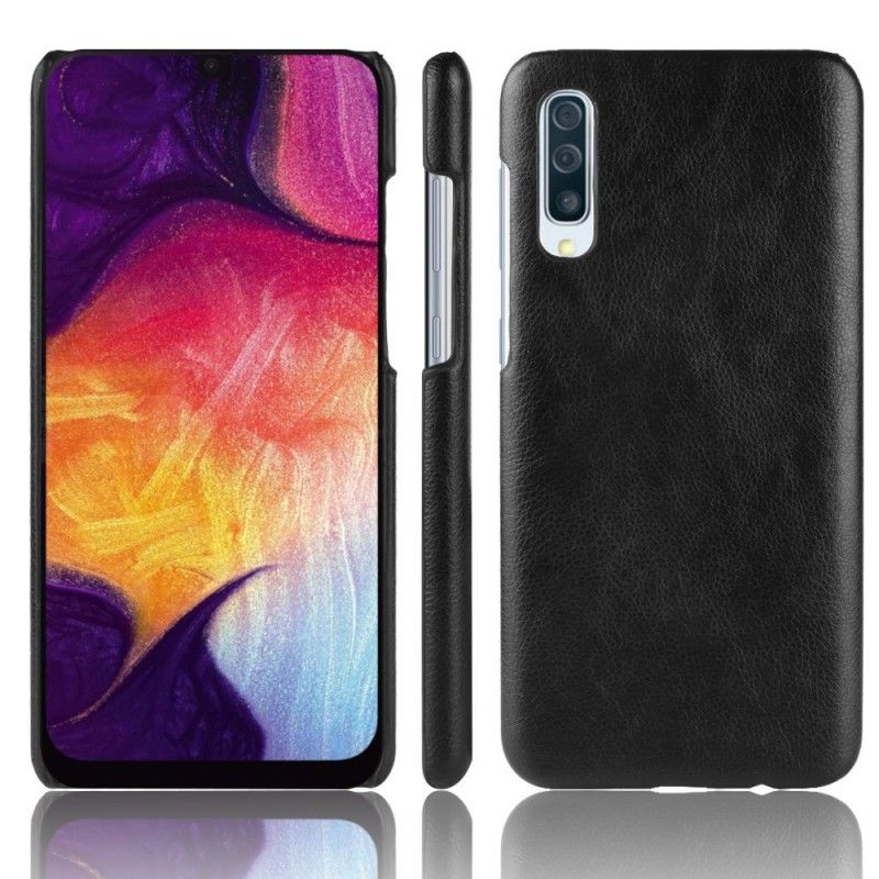 Etui Samsung Galaxy A70 Szary Czarny Efekt Skóry Liczi