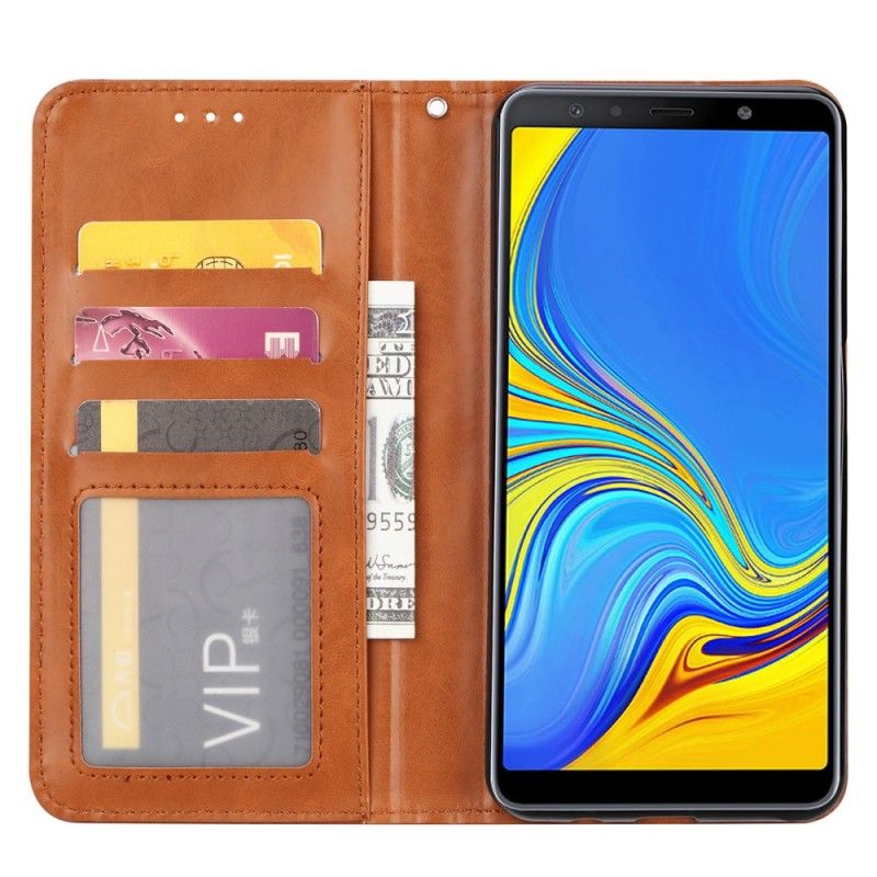 Flip Kotelot Samsung Galaxy A70 Czerwony Czarny Etui Na Karty Ze Sztucznej Skóry Etui Ochronne