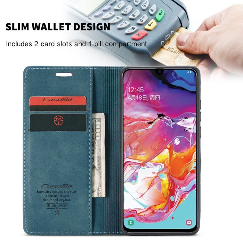 Flip Kotelot Samsung Galaxy A70 Granatowy Czarny Etui Z Imitacji Skóry