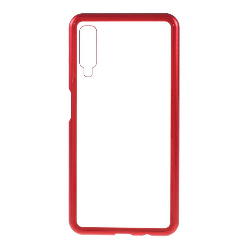 Flip Kotelot Samsung Galaxy A70 Jasnoniebieski Czerwony Przezroczysty. Zdejmowany Etui Ochronne