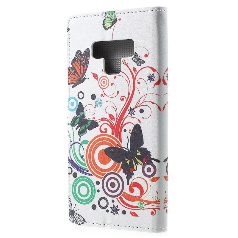 Etui Folio Samsung Galaxy Note 9 Fioletowy Motyle I Kwiaty Etui Ochronne