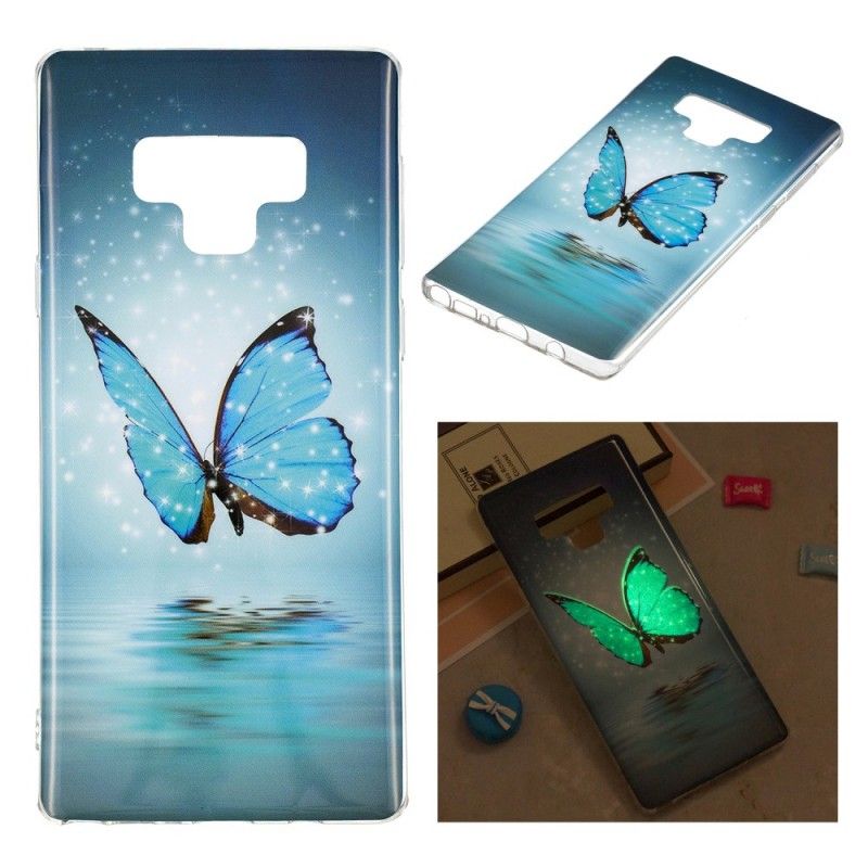 Etui Samsung Galaxy Note 9 Fluorescencyjny Niebieski Motyl Etui Ochronne