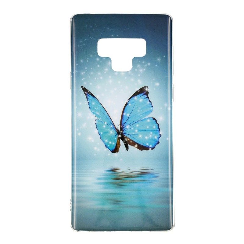 Etui Samsung Galaxy Note 9 Fluorescencyjny Niebieski Motyl Etui Ochronne