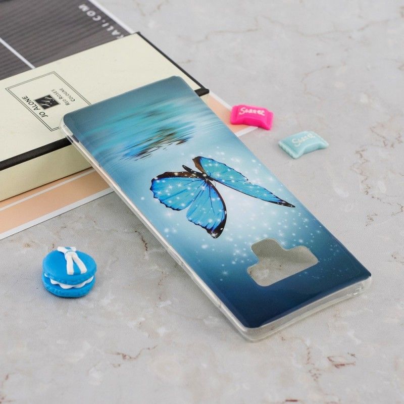 Etui Samsung Galaxy Note 9 Fluorescencyjny Niebieski Motyl Etui Ochronne