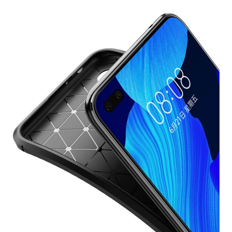 Etui Huawei Nova 6 Granatowy Czarny Elastyczna Tekstura Włókna Węglowego