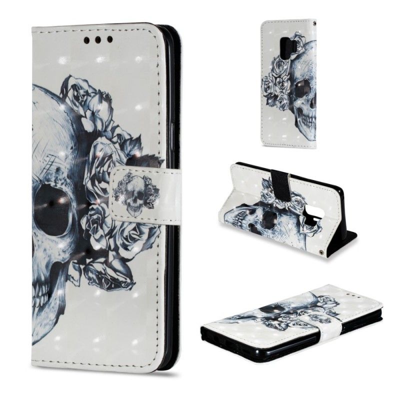 Etui Folio Samsung Galaxy S9 3D Czaszka Kwiatu Etui Ochronne