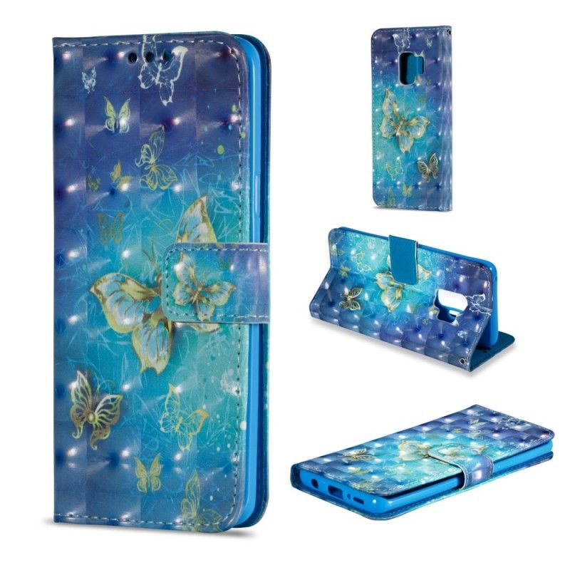 Etui Folio Samsung Galaxy S9 3D Złote Motyle Etui Ochronne