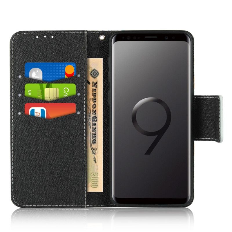 Etui Folio Samsung Galaxy S9 Zielony Różowy Różyczki Stringów Etui Ochronne