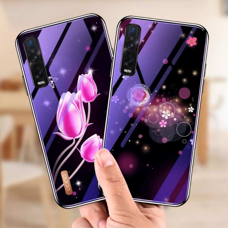 Etui Oppo Find X2 Pro Purpurowy Szkło Hartowane I Silikon Kwiatowy