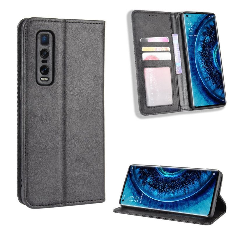 Flip Kotelot Oppo Find X2 Pro Czerwony Czarny Etui na Telefon Stylizowany Efekt Skóry W Stylu Vintage