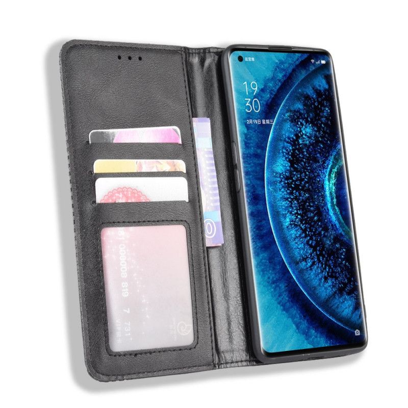 Flip Kotelot Oppo Find X2 Pro Czerwony Czarny Etui na Telefon Stylizowany Efekt Skóry W Stylu Vintage