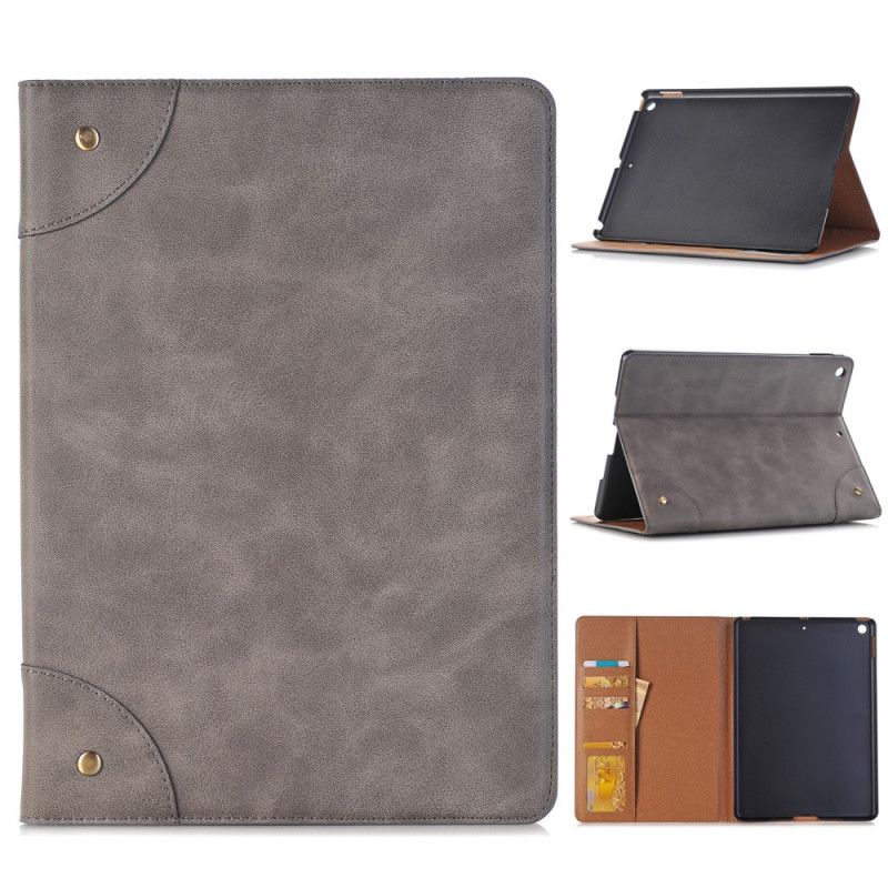 Etui iPad 10.2" (2019) (2020) Szary Czarny Efekt Skóry Retro Z Nitami