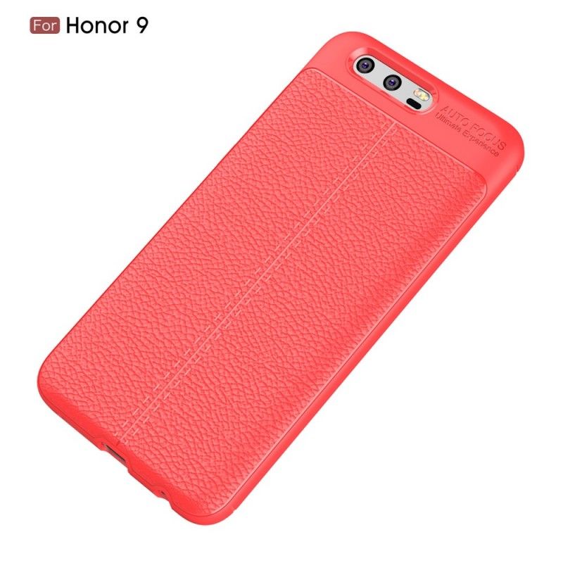 Etui Honor 9 Czerwony Czarny Efekt Skóry Z Podwójną Linią Liczi Etui Ochronne