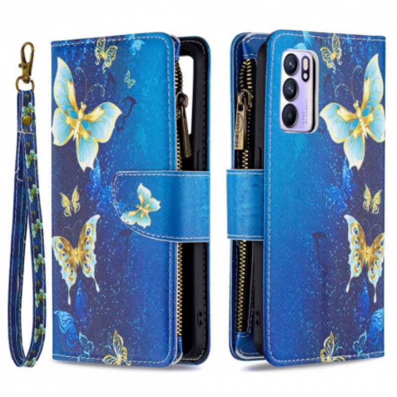 Etui Folio Do Oppo Reno 6 5g Kieszeń Na Zamek W Kształcie Motyla