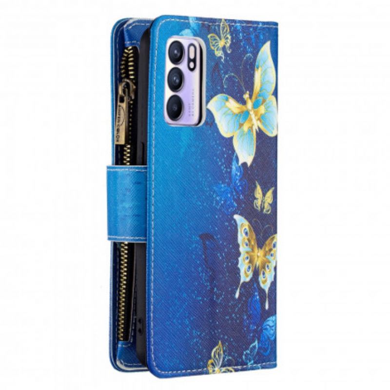 Etui Folio Do Oppo Reno 6 5g Kieszeń Na Zamek W Kształcie Motyla