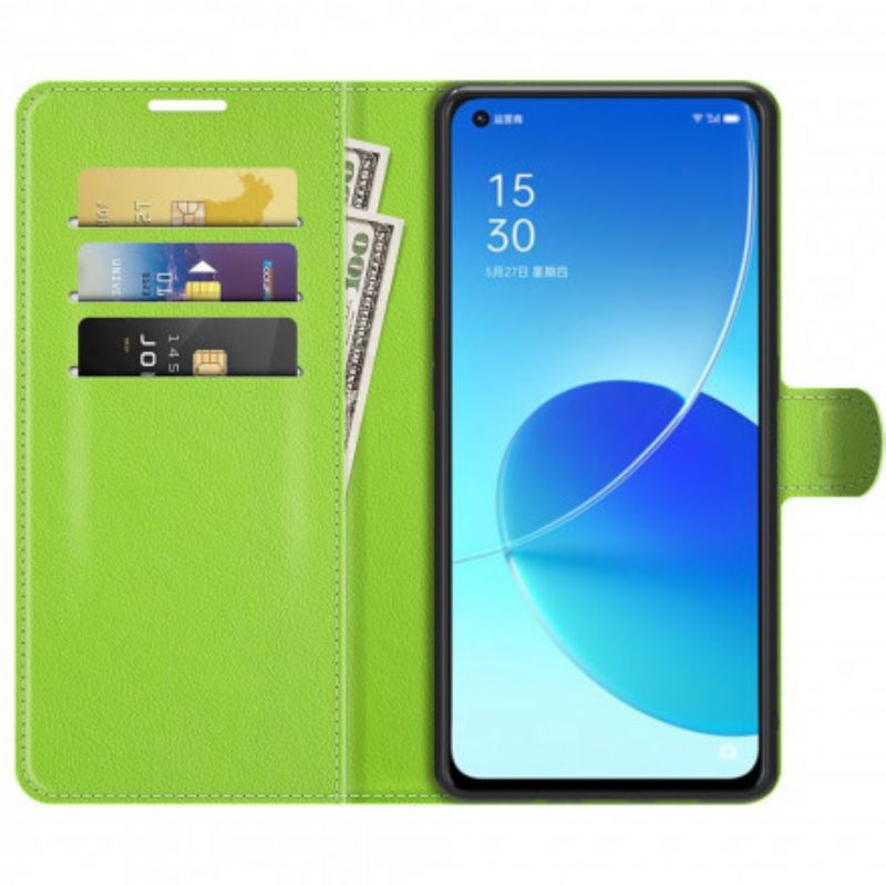 Etui Folio Oppo Reno 6 5g Klasyczne Liczi Sztuczna Skóra Etui Ochronne