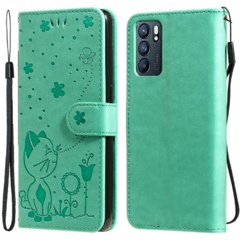 Etui Folio Oppo Reno 6 5g Kot I Pszczoła Stringi