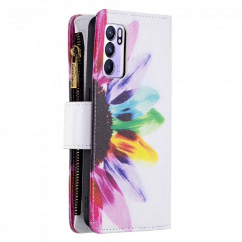 Etui Folio Oppo Reno 6 5g Kwiatowa Kieszeń Na Suwak