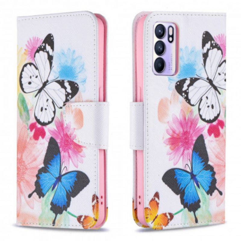 Etui Folio Oppo Reno 6 5g Malowane Motyle I Kwiaty