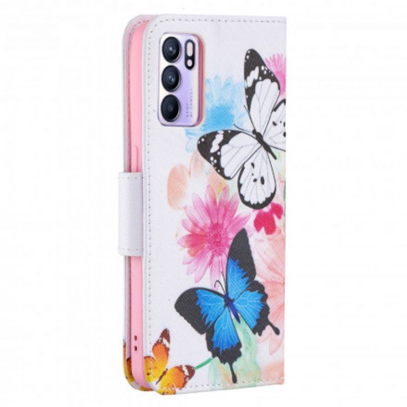 Etui Folio Oppo Reno 6 5g Malowane Motyle I Kwiaty