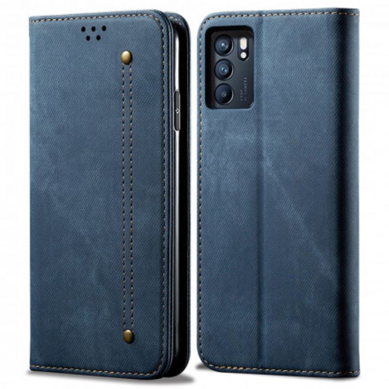 Flip Kotelot Oppo Reno 6 5g Denim Tkanina