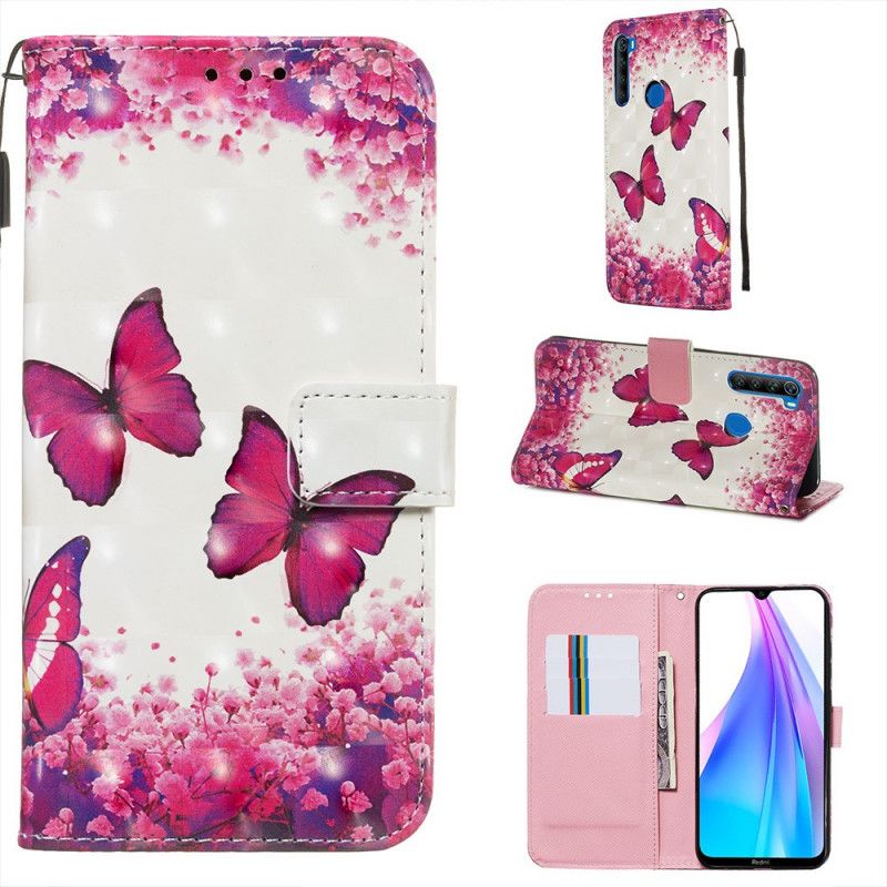 Etui Folio Xiaomi Redmi Note 8T Czerwone Motyle