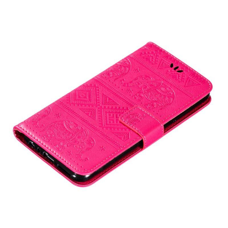 Etui Folio Xiaomi Redmi Note 8T Fioletowy Ciemnoniebieski Plemienne Słonie Ze Sztucznej Skóry Etui Ochronne