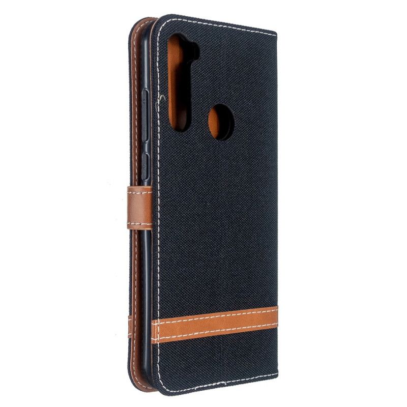 Etui Folio Xiaomi Redmi Note 8T Szary Czarny Efekt Tkaniny I Skóry Ze Stringami