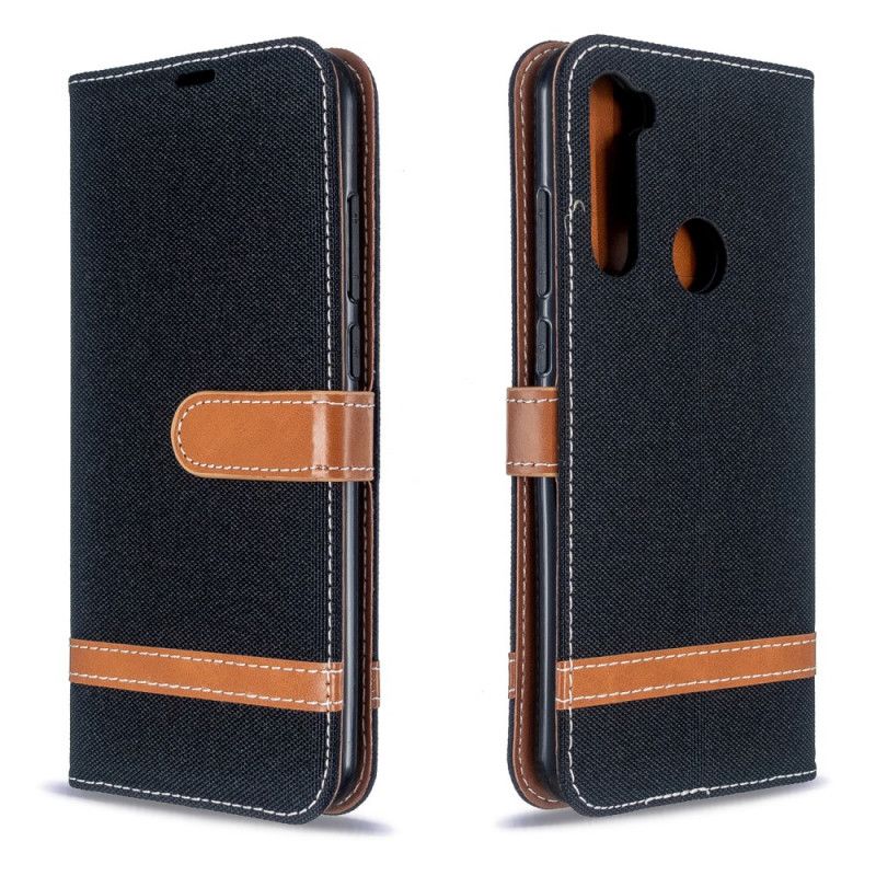 Etui Folio Xiaomi Redmi Note 8T Szary Czarny Efekt Tkaniny I Skóry Ze Stringami