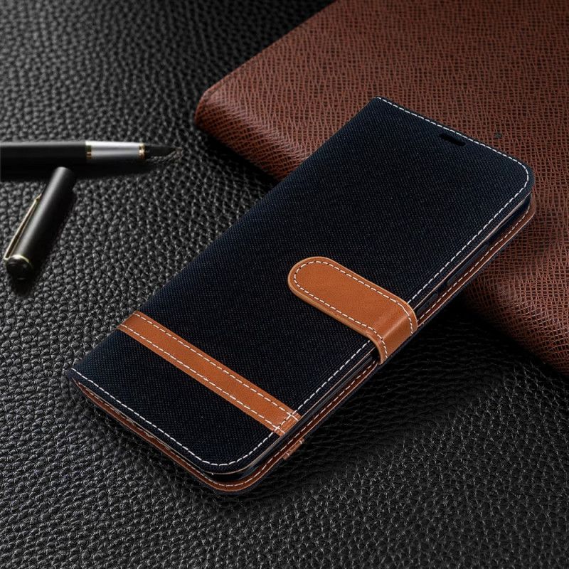 Etui Folio Xiaomi Redmi Note 8T Szary Czarny Efekt Tkaniny I Skóry Ze Stringami