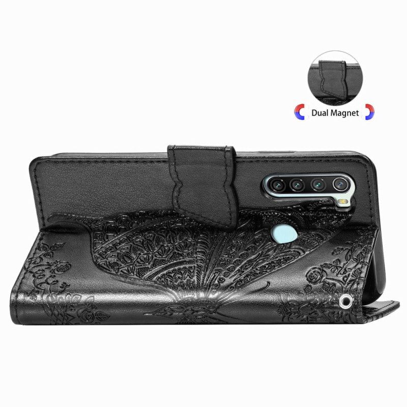 Etui Folio Xiaomi Redmi Note 8T Szary Czarny Pół Motyli Etui Ochronne