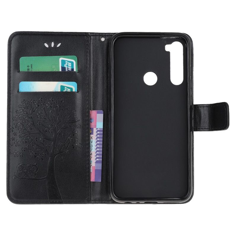 Etui Folio Xiaomi Redmi Note 8T Szary Czarny Sowy Drzewne I Stringi Etui Ochronne