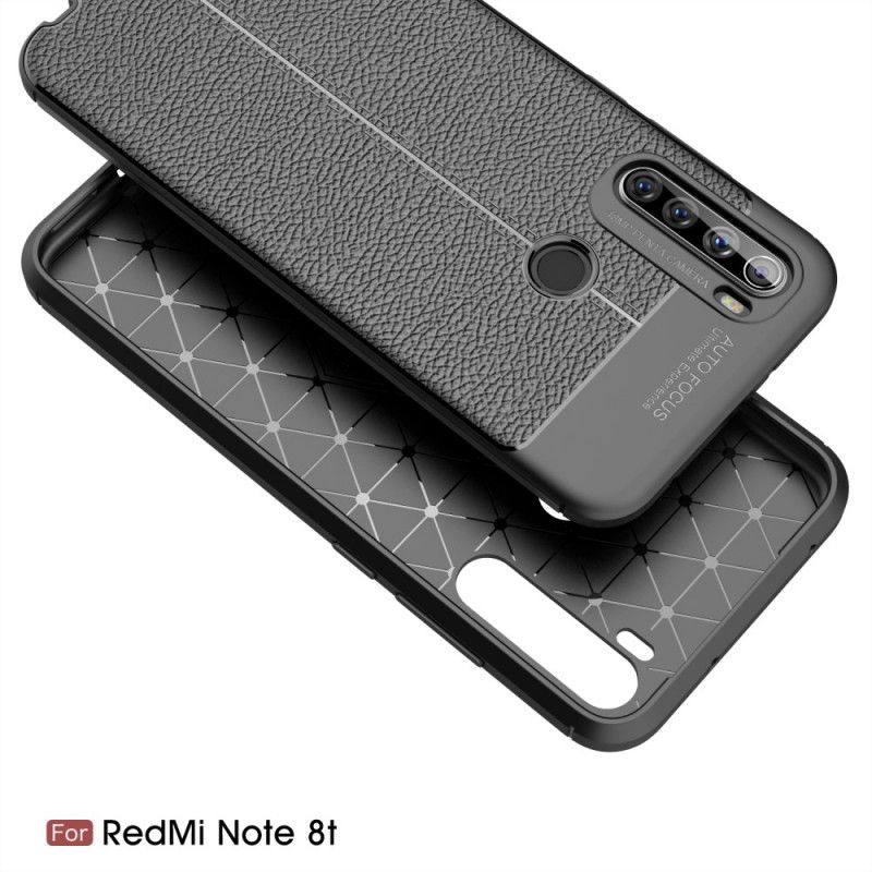 Etui Xiaomi Redmi Note 8T Czerwony Czarny Efekt Skóry Z Podwójną Linią Liczi Etui Ochronne