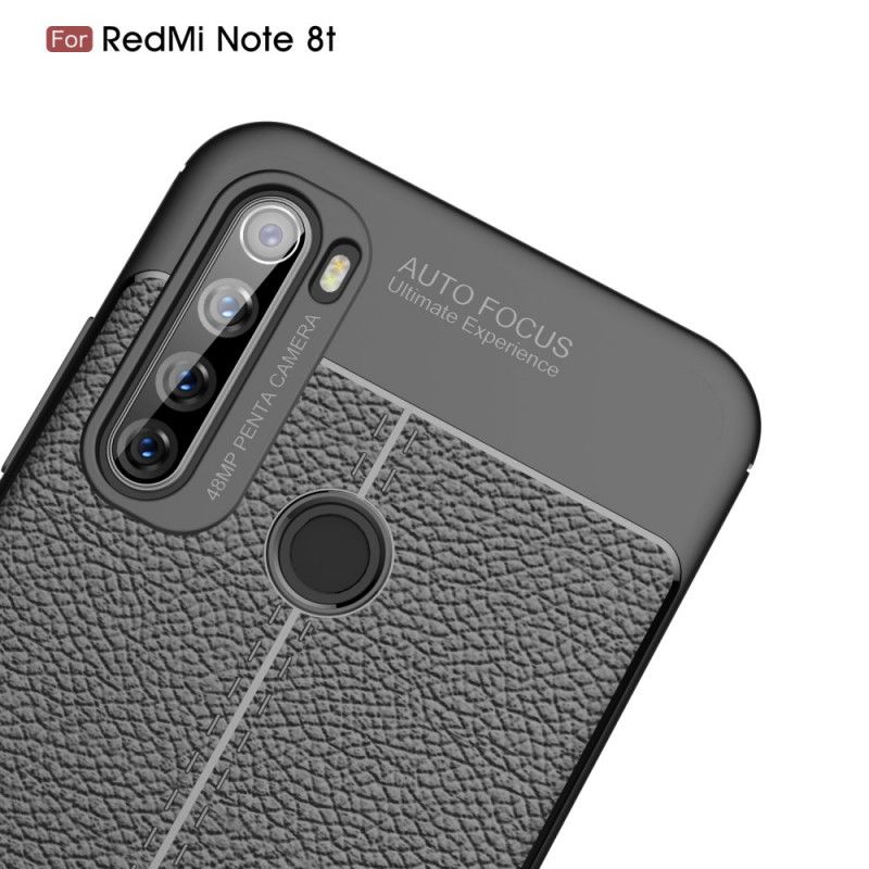 Etui Xiaomi Redmi Note 8T Czerwony Czarny Efekt Skóry Z Podwójną Linią Liczi Etui Ochronne