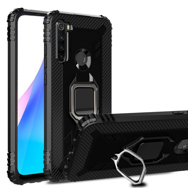 Etui Xiaomi Redmi Note 8T Czerwony Czarny Pierścień I Włókno Węglowe Etui Ochronne