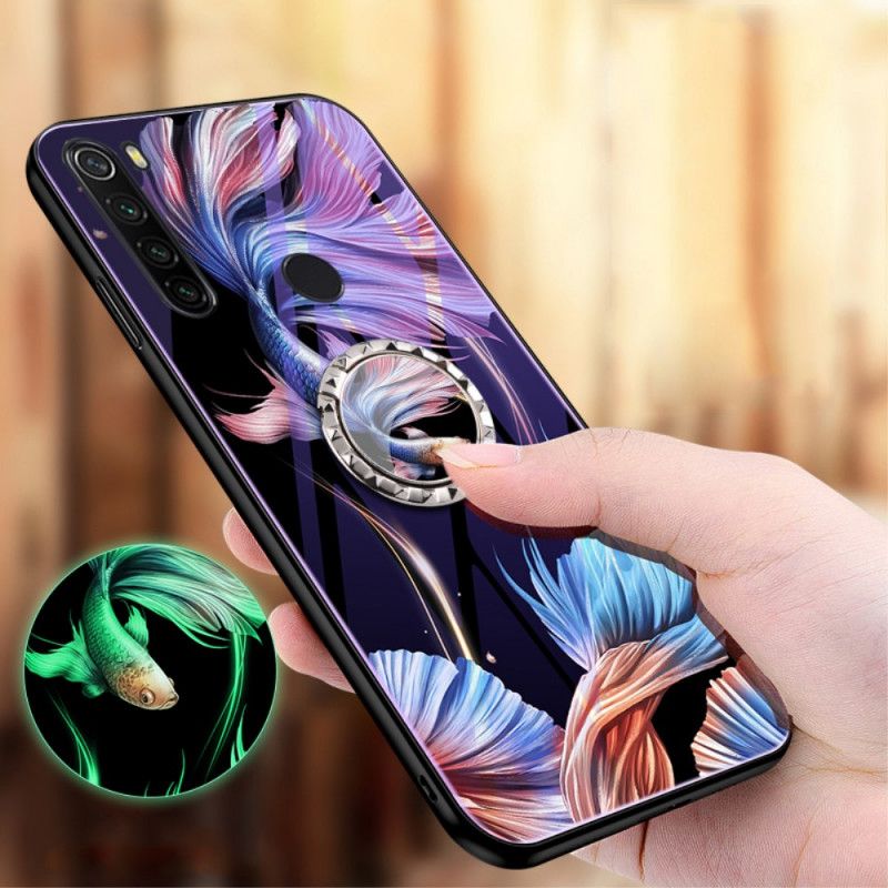 Etui Xiaomi Redmi Note 8T Jasnoniebieski Czerwony Szkło Hartowane Z Fluorescencyjnym Wzorem