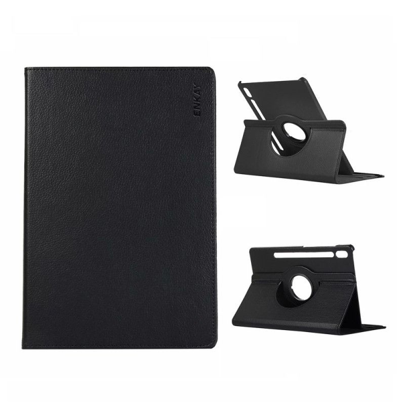 Case Samsung Galaxy Tab S7 Biały Czarny Etui na Telefon Obracana O 360 ° Imitacja Skóry Liczi Enkay