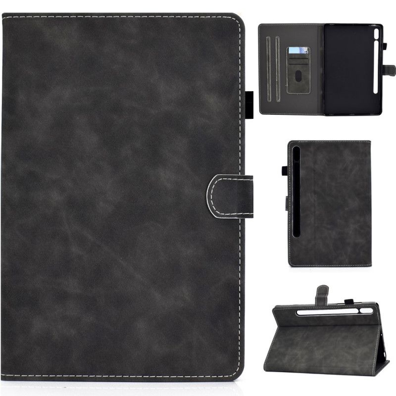 Etui Folio Samsung Galaxy Tab S7 Czerwony Czarny Efekt Skóry W Stylu Vintage