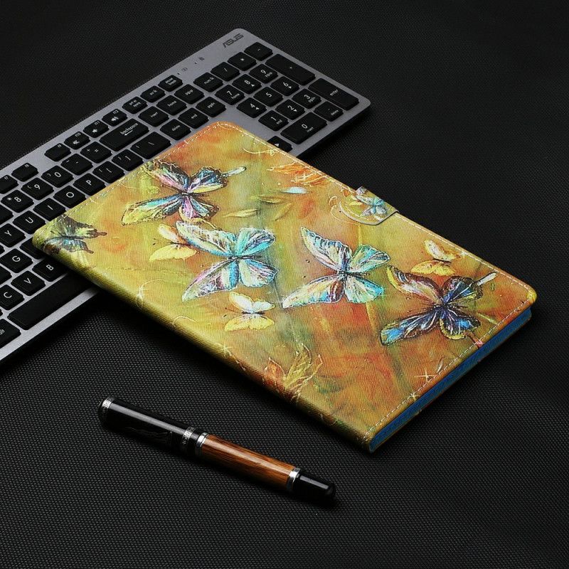 Etui Folio Samsung Galaxy Tab S7 Fioletowy Zielony Malowane Motyle Etui Ochronne