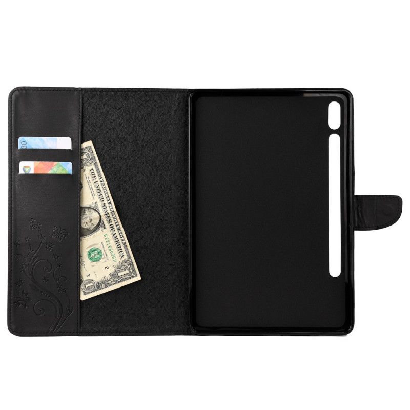 Etui Folio Samsung Galaxy Tab S7 Szary Czarny Kwiatowe Motyle