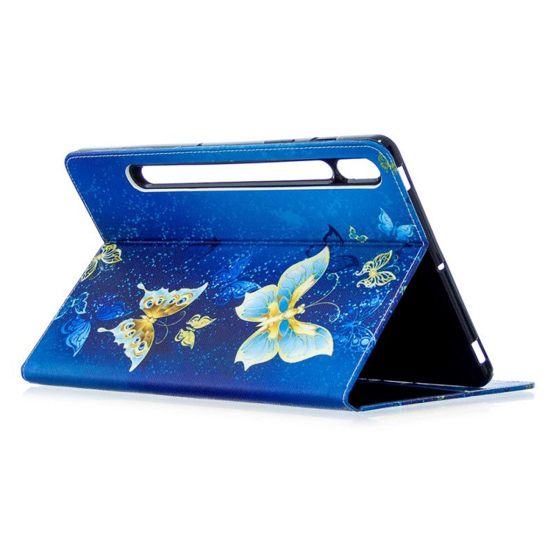 Etui Samsung Galaxy Tab S7 Jasnoniebieski Ciemnoniebieski Cenne Motyle Etui Ochronne