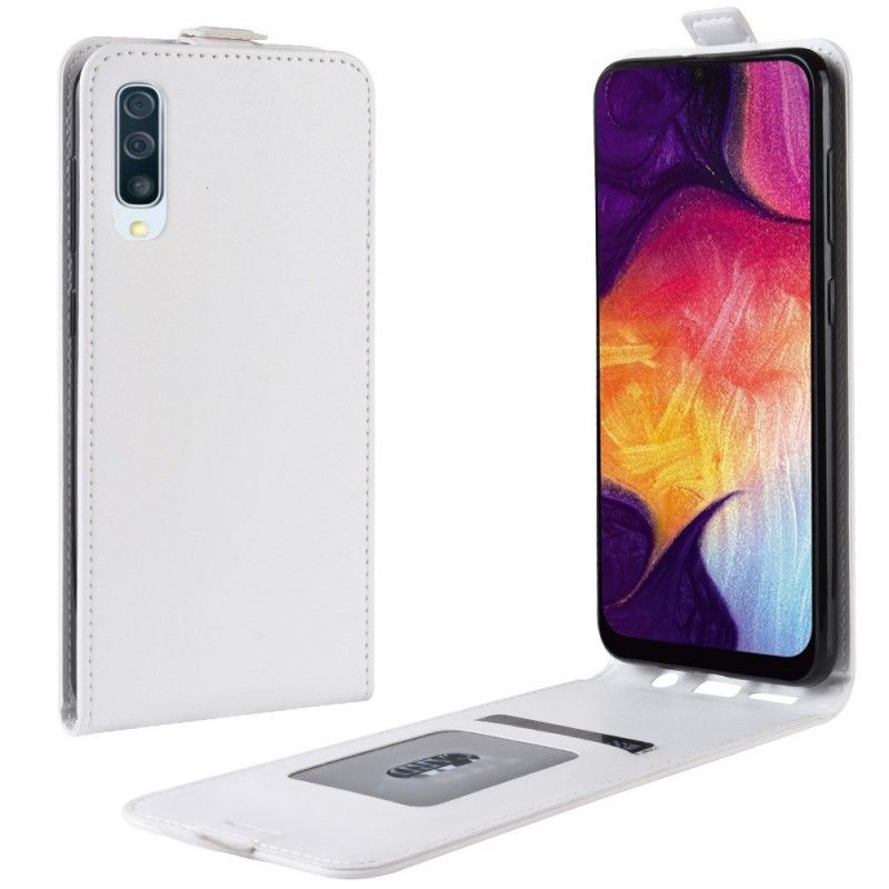 Etui Folio Samsung Galaxy A50 Biały Czarny Efekt Składanej Skóry Etui Ochronne