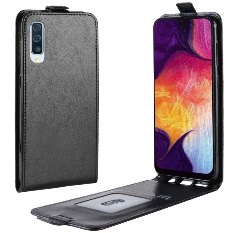 Etui Folio Samsung Galaxy A50 Biały Czarny Efekt Składanej Skóry Etui Ochronne